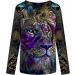 YRAETENM Women's Colorful Lion Print 3/4 Sleeve Tee - Purple | Spring Loose Fit Casual Top - Buy Online on GoSupps.com