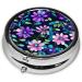 Purple Camellia Round Pill Box | 3-Compartment Organizer for Travel & Purse | Portable Pill Storage Solution - Buy Online on GoSupps.com