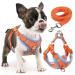 Rennaio dog harness no pull adjustable puppy dishes with 2 linen clips ultra comfortable chest harness and leash set for small and medium-sized dogs (orange s) orange s
