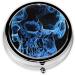 Blue Skull Round Pill Box | 3 Compartment Portable Travel Medicine Organizer | Mini Decorative Pill Case in Black - Buy Online on GoSupps.com
