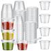 60 Pack Plastic Condiment Souffle Containers with Attached Lids 1 oz Mini Sauce Cups Jelly Shot Cups Leak Proof Portion Cup Small Disposable Souffle Cups with Lids for Salad Dressing Sauces