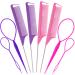 Parting Comb Braiding Comb - Hair Pull Through Tool Set 8 PCS Hair Tail Tools Hair Tools for Styling Topsy Tail Hair Tool Hair Styling Tools Hair Loop Styling Tool Hair Accessories for Women 8PCS 4PCS Pink+4PCS Purple