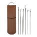 VOCOSTE 6Pcs Stainless Steel Ear Cleansing Tool Set Ear Cleaner Ear Care Set with Faux Leather Packaging Brown