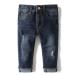 KIDSCOOL SPACE Baby Girl Boy Slim Jeans Little Kid Elastic Band Inside Ripped Denim Pants 12-18 Months Deep Blue-2096