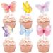 12PCS Butterflies Cupcake Topper Pink Butterfly Cupcake Toppers Cake Topper Cake Decorations DIY Happy Birthday Decorations for Birthday Celebration Kids Boys Girls Party Supplies