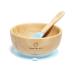 Moon and Moo Bamboo Suction Bowl and Spoon Set for Kids Toddlers and Baby Weaning - Non-Toxic Plastic Free - Stay Put - Baby Suction Bowl - Baby Weaning Set Light Blue