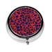 Red and Blue Leopard Print Portable Metal Pill Box Round Mini 3-Compartment Plastic Insert hinged Fastening Design Suitable for Small Pills Must-Have for Travel