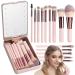 Travel Makeup Brush Set with LED Mirror Professional and Mini Makeup Brushes Set 14Pcs Eye Shadows Makeup Set Storage Box (Rose Gold)