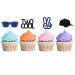 Two Cool Cupcake Toppers Baby 2nd Birthday Party Decor for Boys Sunglasses Sign Dessert Picks Two Years Old Birthday Party Decoration - Blue & Black Glitter