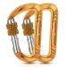 BEIFENG Heavy Duty Lightweight Locking Carabiner Clips 12KN D Ring for Camping Hiking Outdoor Gym etc, Carabiner with Lock Small Carabiners for Dog Leash & Harness Gold-2Pcs