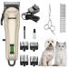 Dog Clippers Electric Grooming Kit: Dog Brushes for Grooming Professional Low Noise Rechargeable Cordless Hair Clippers Pet Hair Remover Pet Grooming Shaver Scissors Dogs Cats Hair Trimmer Set Gold-01