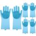 BAMFY 3 Pairs Silicone Dishwashing Gloves Reusable Sponge Cleaning Brush Kitchen Rubber Gloves for Dishes Housework Cars Washing Up Gloves (Color : Blue A Size : 120g)