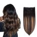 5 Pieces 14 Remy Clip in Hair Extensions Human Hair Natural Black to Chestnut Brown Highlight Black Ombre - Silky Straight Short Thick Real Hair Extensions for Women (14 inches  (1BT6) P1B  70grams) 5PCS  14 Inch  70 G...