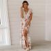 Women's Flower Print Maxi Dress - Casual Summer Vintage Sundress | V-Neck, Short Sleeve, Plus Size - White (X-Large) - Buy Online on GoSupps.com
