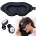 Sleep Mask Eye Mask for Sleeping 3D Contoured Cup Sleep Mask Light Blocking with Adjustable Strap Soft Eye Shade Cover & Quiet Soft Ear Plugs Reusable Noise Reduction for Sleep Travel Yoga Nap Black