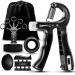 Almah hand trainer finger trainer 5-pack forear-sleeved grip coach trainer set adjustable grip trainer finger training gear T finger extensor training ring and stress relief ball black-5 pack