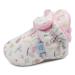 Dotty Fish Cotton Baby Booties with Suede Sole. Warm Fleece Lining. Non-Slip Pram Shoes. Stay On Slippers. From 0-18 months. Boys Girls Unisex. Winter First Shoes. 12-18 Months Soft Pink With Butterflies
