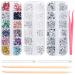 Nail Art Rhinestones and Nail Gems 3 Boxs Flat Nail Crystals Clear Rhinestones Mix Sizes with 2 Rhinestone Picker Tool Pens 2 Nail Wooden Sticks and 1 Pink Tweezer