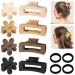 8 Pack Large Hair Claw Clips for Thick Thin Hair 2 Styles Hair Claw Clips for Women Girls 4 Flower Claw Clip & 4 Rectangular Claw Hair Clips with 4Pcs Hair Ties Neutral Colors Square Hair Claws 4.1 Inch