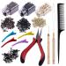 Duufin Hair Extensions Tools Kit 1500 Pcs Micro Ring Beads(Black  Blonde and Brown) 1 Micro Beads Plier 2 Hook Needle Pulling Loop 4 Plastic Alligator Clips 1 Comb and 2 Bags Black Mini Rubber Bands Black  Blonde  Brown