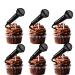18pcs Black Glitter Microphone Dessert Cupcake Topper for Music KTV Theme Decor Supplies Boys Girls Happy Birthday Anniversary Wedding Party Decoration