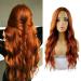 Long Wavy Wigs for Women Half Wigs Ginger Wig Copper Synthetic Wig for Black Women Wavy Wigs 26" Long Wigs (#350 Auburn Orange)