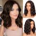 Porsmeer wig brown women short bob curls wigs for women natural synthetic hair midrange small piece of pointed wig party/costume lace front wig dark brown