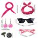 Polka Dot Headbands for Women Drop Earrings Headbands 1950s Outfi Set | Print Dangle Earrings with Vintage Hair Bands Chiffon Scarf Cat Eye Glasses Hot Pink One Size - Buy Online on GoSupps.com