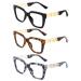 JM 3 Pack square reading glasses for women Blue light block fashion oversized blue light filter glasses with prescription 3-pack mixed 0.0 x