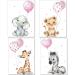 artpin Poster Children's Room Decoration - Pictures Baby Room for Girls - Safari Jungle Animal Poster Grey Pink Balloon P64