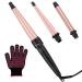 LXMTOU 3 in 1 Curling Wand Tapered Set 1/2-1 1/4 Inch Interchangeable Barrel Ceramic Curling Wand Iron for Short to Long Hair with Attachment Glove Dual Voltage Rose Pink