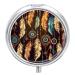 Round Pill Box Vintage Ethnic Tribal Feather Print 3 Compartment Medicine Pill Case Print Pill Organizer Decorative Metal Portable Pill Box Pocket Pill Box Style-34