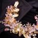 Chargances Bridal Gold Flower Leaf Hair Vine Wedding Pink Crystal Beaded Headband Dainty Rhinestone Handmade Hair Accessories for Women and Girls Brides - Buy Online on GoSupps.com