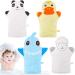 4 pieces baby bath gloves in the beautiful animal style yellow duck hai panda sheep cotton towel gentle peeling for baby baths and shower