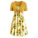 Ronony ladies fly blouse print dress dress dress dress long v-neck waist dress medium-long summer dress printed kneeling rock loose elegant leisure dresses beach dress beach dress xl 1#yellow
