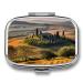 Pill Box Tuscany Landscape Tree Scenery Farm Print 2 Compartment Medicine Pill Case Pill Organizer Decorative Metal Portable Pill Box for Pocket Or Purse Style