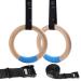 YOELVN Wood Gymnastic Rings with Adjustable Number Suspension Trainer Straps with Cam Buckle 15ft Olympic Rings 32/28mm Heavy Duty 1543/992lbs for Pull Up Bar Workout Exercise Gym Hanging Rings Indoor 32mm ring + straps