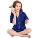 SWOMOG Kids Satin Pyjamas Set - Short Sleeve Button-Down Silk Nightwear for Boys and Girls, 2 Piece Lounge Set, 8-9 Years, Deep Navy Blue - Buy Online on GoSupps.com