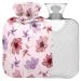 Naanle Hot Water Bottle with Flower Motif Transparent 1L Hot Water Bottle for Bed Hands Feet Warmer for Pain Relief 1L