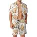 WEEDKEYCAT Adorable Capybara Men's Beach Outfits 2 Piece Hawaiian Button Down Shirt Short Sleeve and Shorts Trunk Sets X-Small