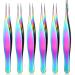 6 Pieces Pointed Tweezers Ingrown Hair Tweezers Precision Needle Point Tip Tweezers Stainless Steel Tweezers for Nose Facial Hair Eyebrow Blackhead Remover (Rainbow Color)