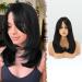 FESHFEN Long Wigs with Bangs Women's Wigs Hair Natural Black Synthetic Hair Wig for Women 45 cm
