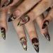 Buy BABALAL Almond Press on Nails - Medium Brown Fall Acrylic Nails with Golden Chrome Baroque Art & 3D Heart Charm | Stiletto Glue-on Nails for Stunning Manicure - Buy Online on GoSupps.com
