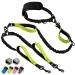 Jogging lines for dogs to walk jogging hiking |2 in 1 jogging line and normal dog leash for large and medium -sized dogs with double handle |Belly belt dog leash green for two dogs