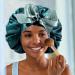 WEIPAO Silk Satin Bonnet - Reversible Double-Sided Sleep Cap for Curly Hair - DarkGreen+LightGray - Buy Online on GoSupps.com