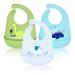 Baogaier Baby Bibs Silicone Toddler Weaning Bib Set of 3 PCS Waterproof Feeding Bib Food Crumb Catcher Pocket for Babies Easy Clean Soft Animal Print Roll Up 6 Months Up Kids Boys Green Blue Grey