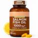 Salmon Fish Oil 1000mg Softgel Capsules with Vitamin D3 & Vitamin E | Omega-3 Supplement for Heart Joint Bone & Skin Health | Lemon Flavour | 60 Capsules