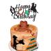 Arthsdite Cowboy Happy Birthday Cake Topper Little Cowboy Cake Topper Boot Shooting Western Theme Cake Decorations Black Glitter Decors for Kids Boy Men Birthday Party Supplies