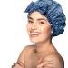 KISMETICS - Fashion Shower Cap  Reusable  Fashionably Knotted Bow Design with Ruffle Trim  Waterproof Shower Cap  Light and Soft  Large Size Shower Cap for All Hair Lengths (Blue Circlel)