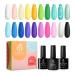 Beetles 23Pcs Gel Nail Polish Kit with Base Top Coat, Summer Paradise Collection Gel Polish Pastel Neon Yellow Green Blue Purple Pink Glitter Soak off Gel Nail Kit Gift for Girl A-Summer Paradise